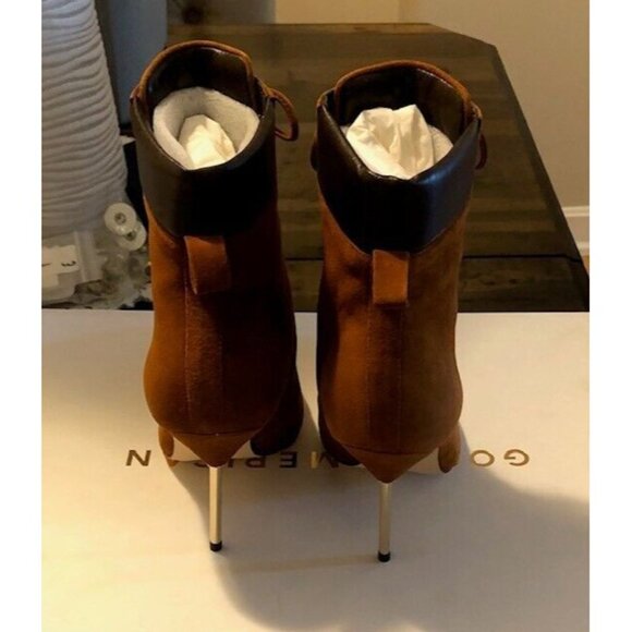 NIB $275 GOOD AMERICAN SCANDAL TOBACCO BROWN SUEDE STILETTO BOOTS SIZE 8 - Picture 7 of 10